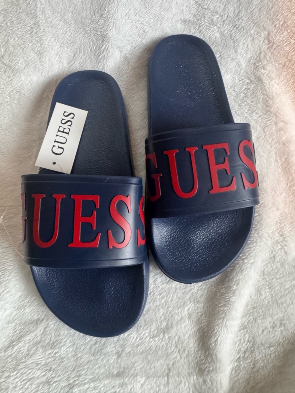 GUESS Navy Slides with Red Logo Strap